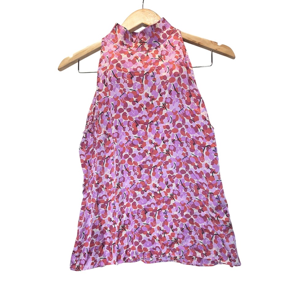 Zara Pure Silk Romantic Barbiecore Coquette Petal Pink Floral Mock Neck Blouse L